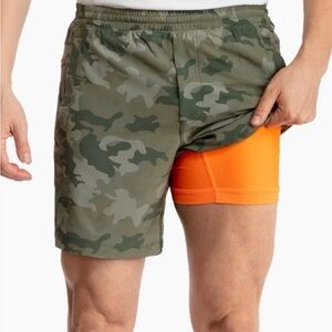 Birddogs Men’s Camo Green Orange Lined 9” inseam Shorts Outdoor Hybrid Small